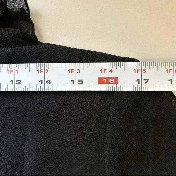 Vintage Marsellis Sheer Blouse Ruffle Collar Open Long Sleeve Black Medium - Picture 8 of 14